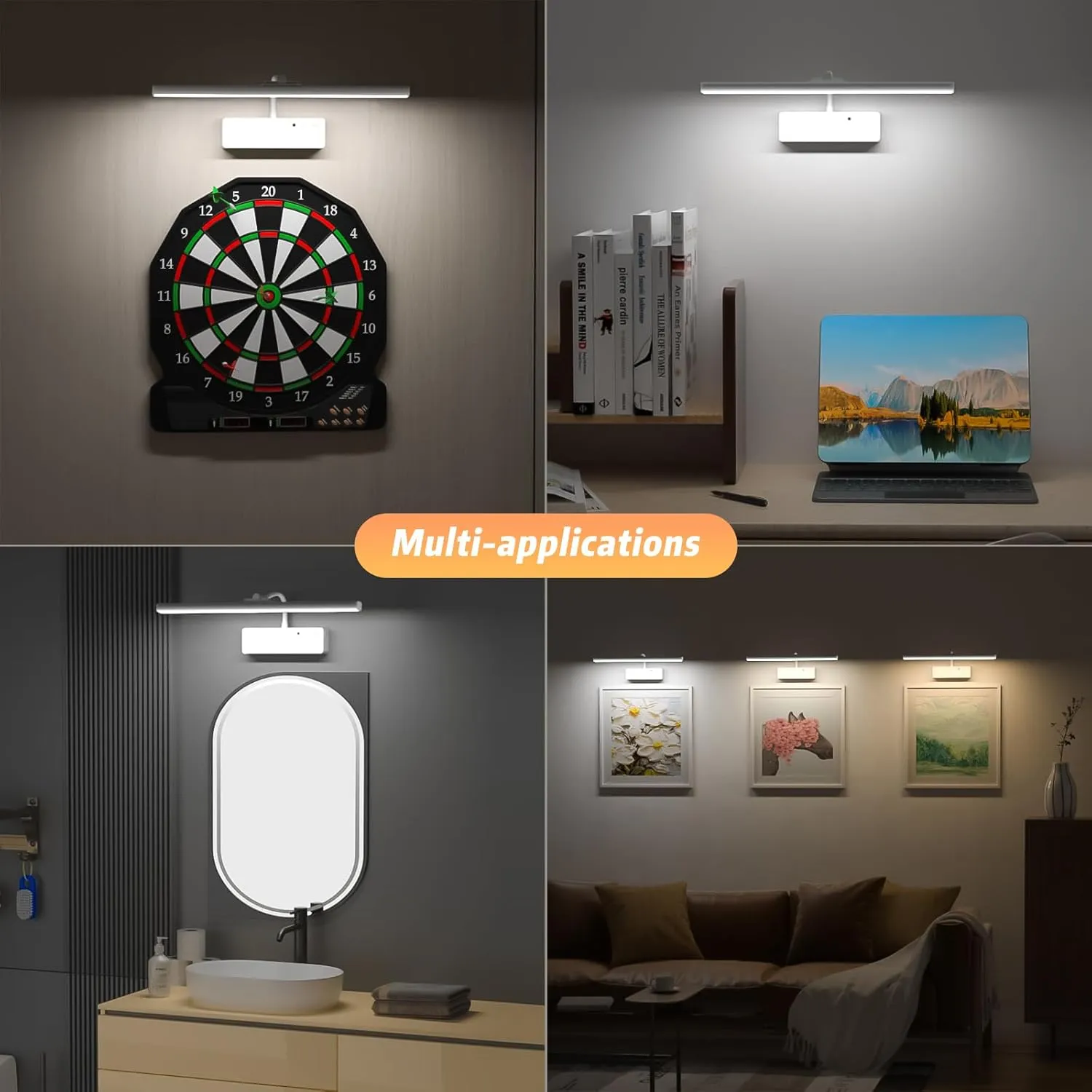 Picture Light with Remote, 15.35inch Wireless Rechargeable Battery Wall Light for Paintings, 3 Colors Paintings Light Dimmable and Timer Metal Art Light for Display, Wall, Artwork, Gallery (White)