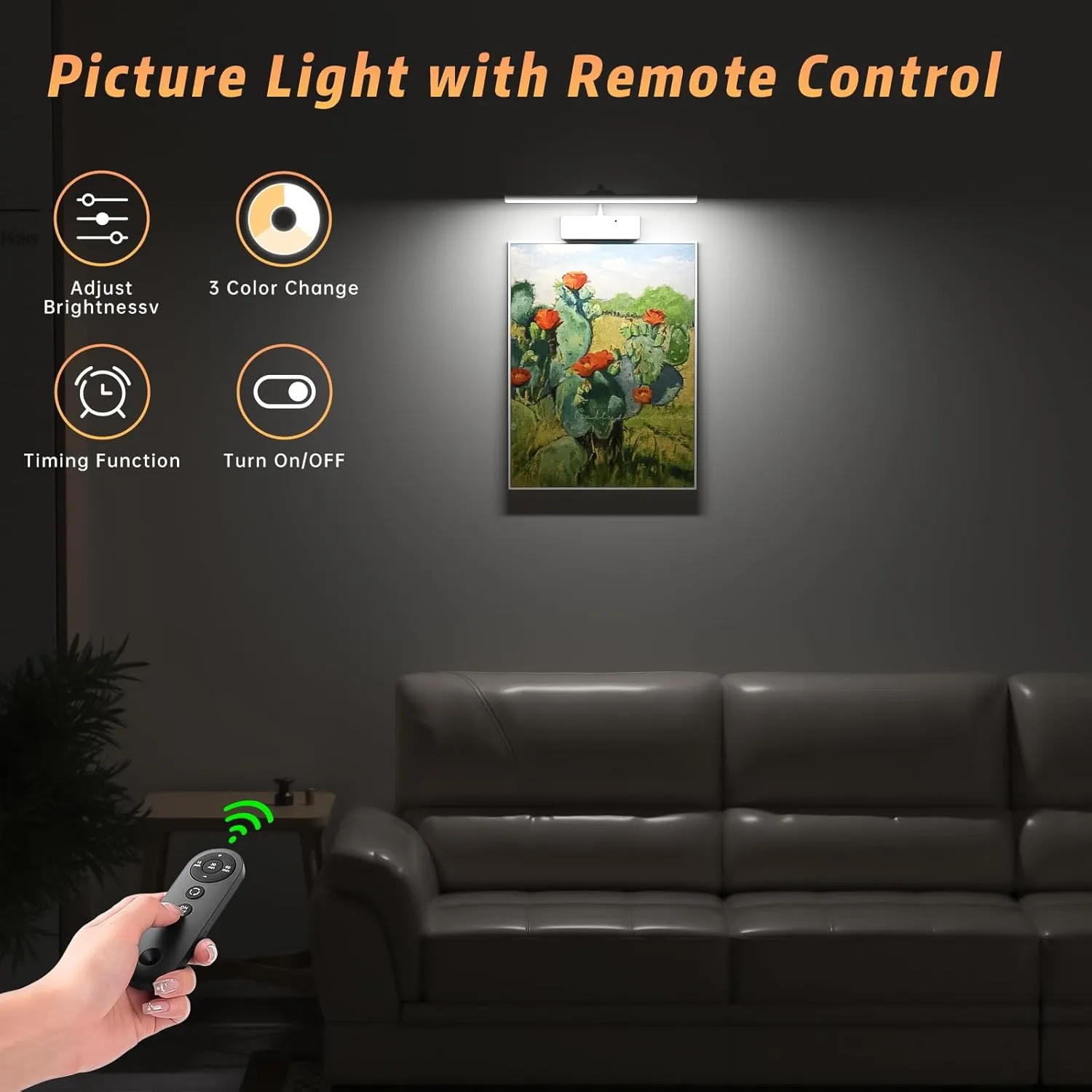 Picture Light with Remote, 15.35inch Wireless Rechargeable Battery Wall Light for Paintings, 3 Colors Paintings Light Dimmable and Timer Metal Art Light for Display, Wall, Artwork, Gallery (White)