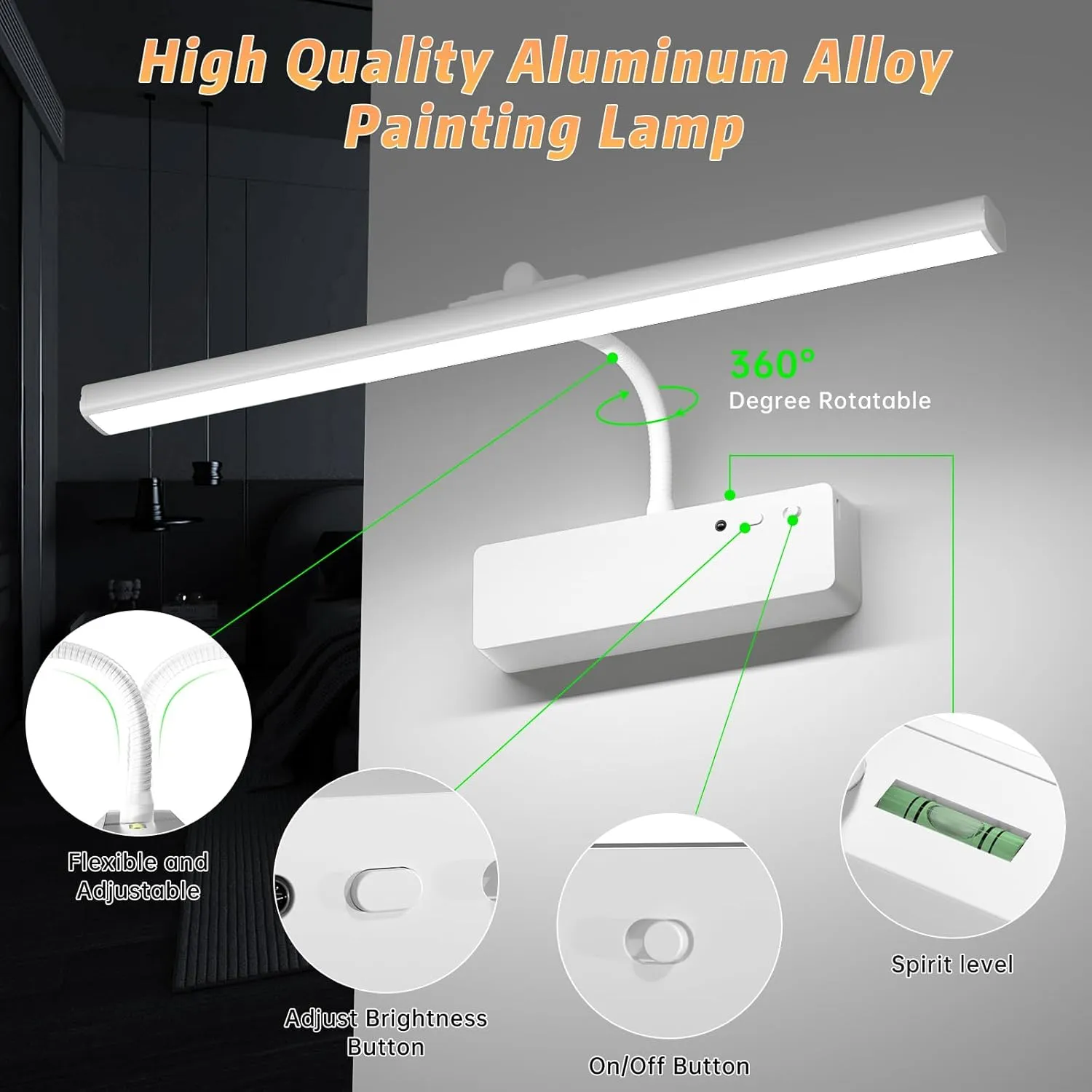 Picture Light with Remote, 15.35inch Wireless Rechargeable Battery Wall Light for Paintings, 3 Colors Paintings Light Dimmable and Timer Metal Art Light for Display, Wall, Artwork, Gallery (White)