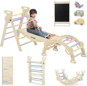 Pikler Triangle Set for Kids, 8-in-1 Kids Indoor Climbing Frame - Wooden Montessori Climber with Slide, Swing & Rock Wall | Space Saving Foldable Toddler Gym | Safe Playset for Toddlers Boys Girls