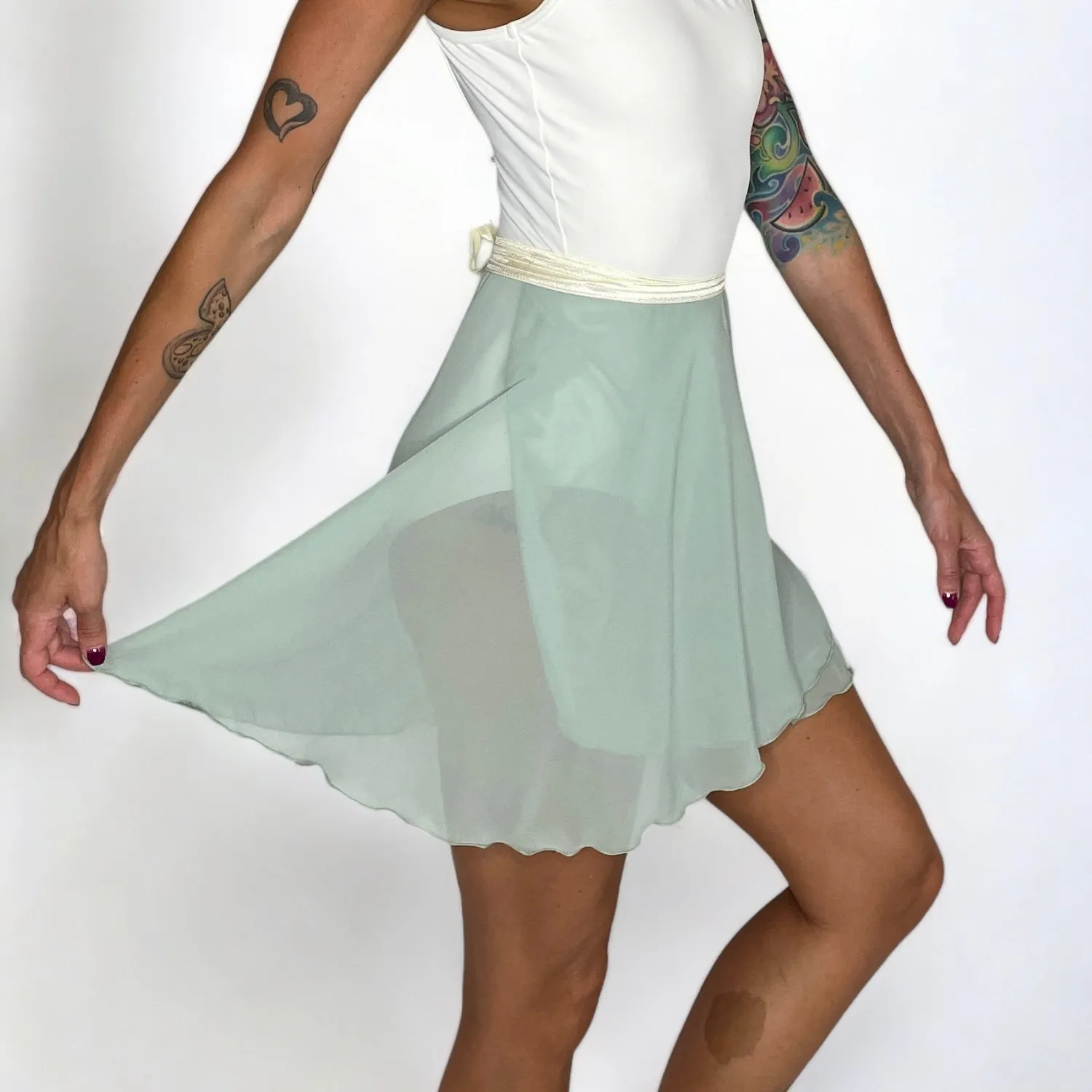 Pistachio Light Green Chiffon Ballet Wrap Skirt - Classical