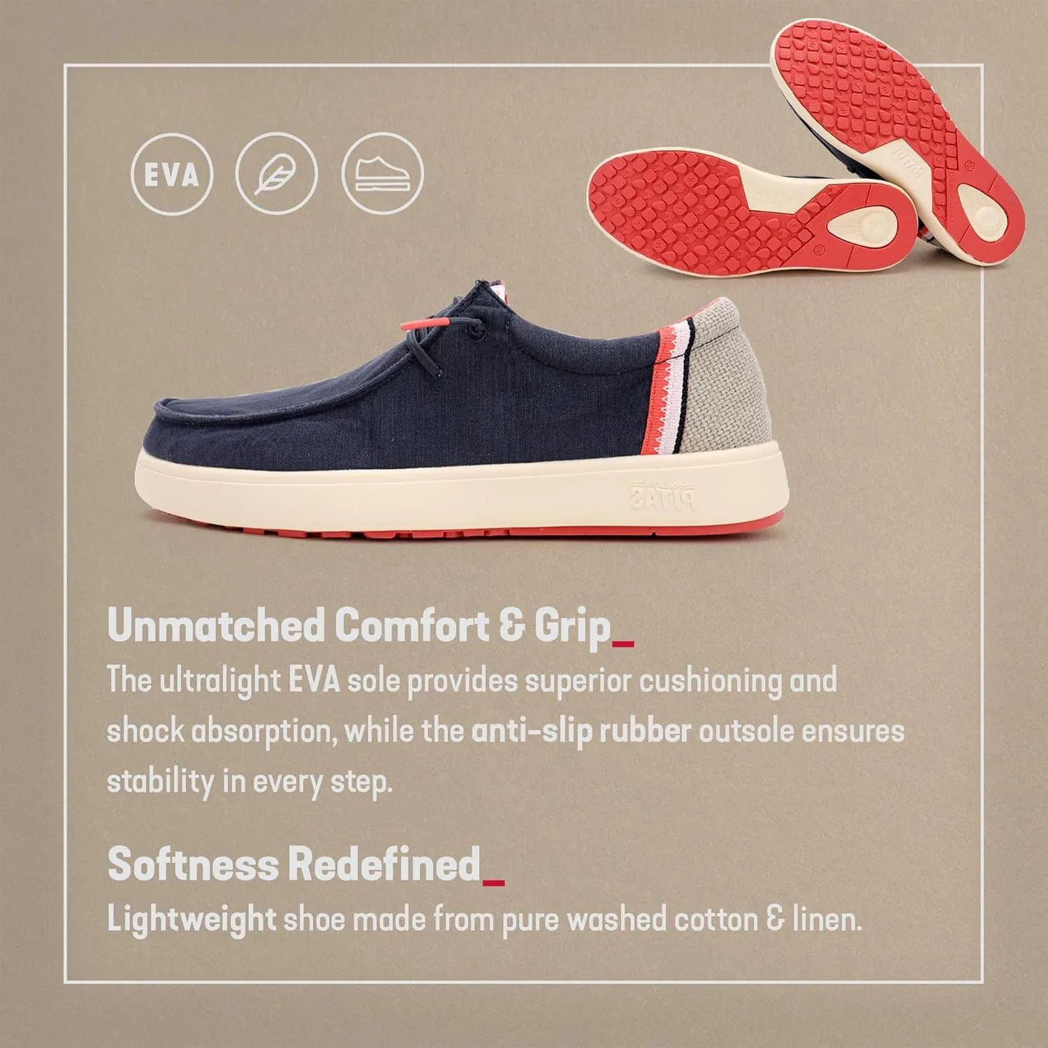 PITAS Men's Cana Slip-On Boat Shoes | Casual Loafers for Men | Comfortable & Lightweight Slip On Shoes | Navy