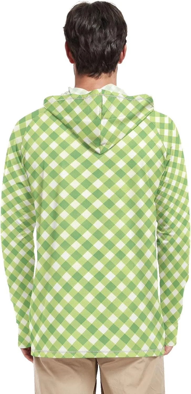 Plaid Sun Shirt Hoodie for Men Long Sleeve UPF 50 Mens Sun Shirt Adult Rash Guards Rashguard for Men