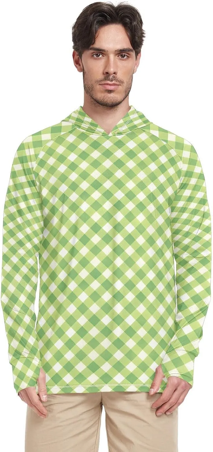 Plaid Sun Shirt Hoodie for Men Long Sleeve UPF 50 Mens Sun Shirt Adult Rash Guards Rashguard for Men