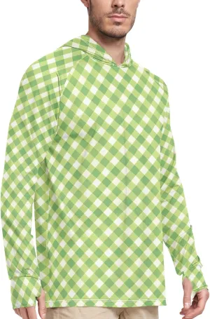 Plaid Sun Shirt Hoodie for Men Long Sleeve UPF 50 Mens Sun Shirt Adult Rash Guards Rashguard for Men