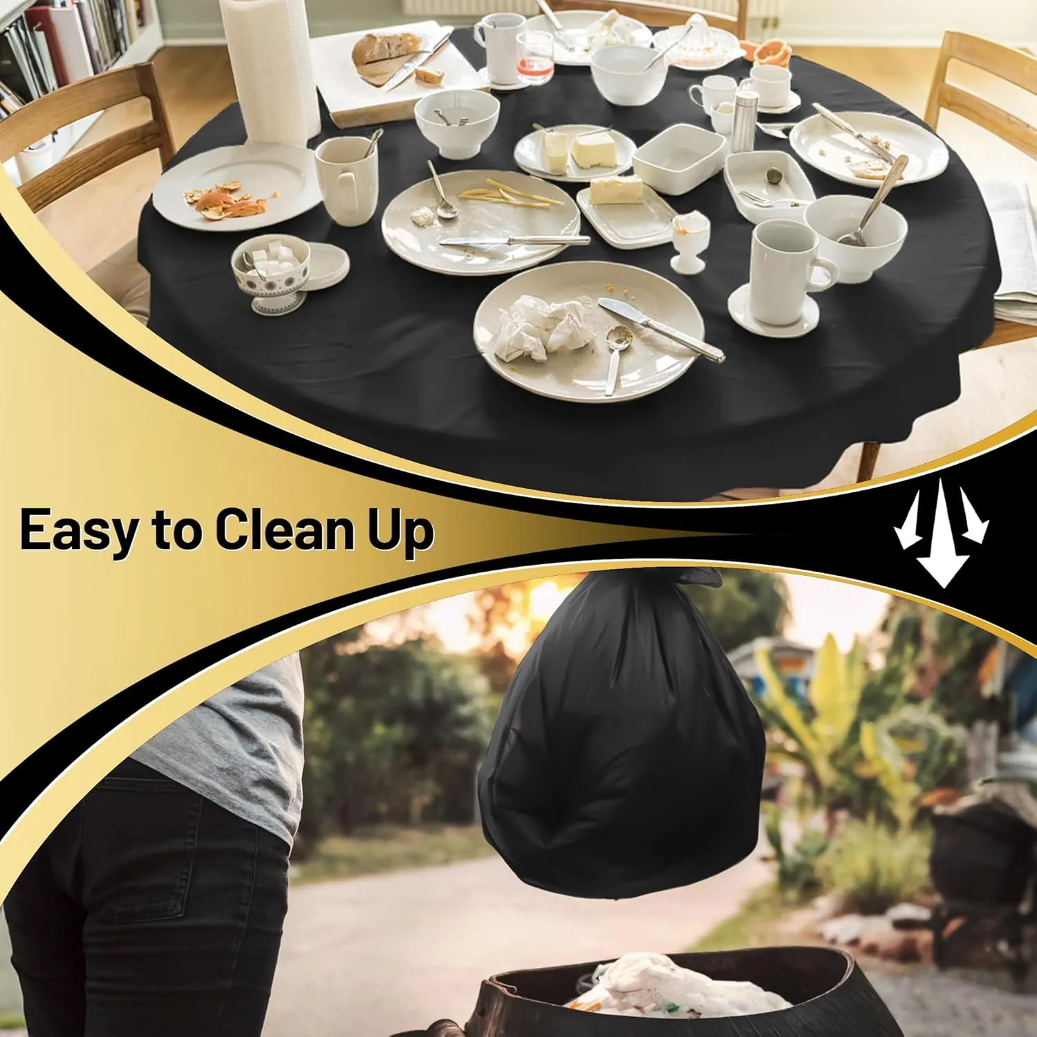 Plastic Table Cloth Disposable, 54In X 300Feet Black Table Cover Roll, Disposable Tablecloth with Slide Cutter for Rectangle Round Tables, Party Tablecloths for Birthday, Wedding, Picnic, Outdoor