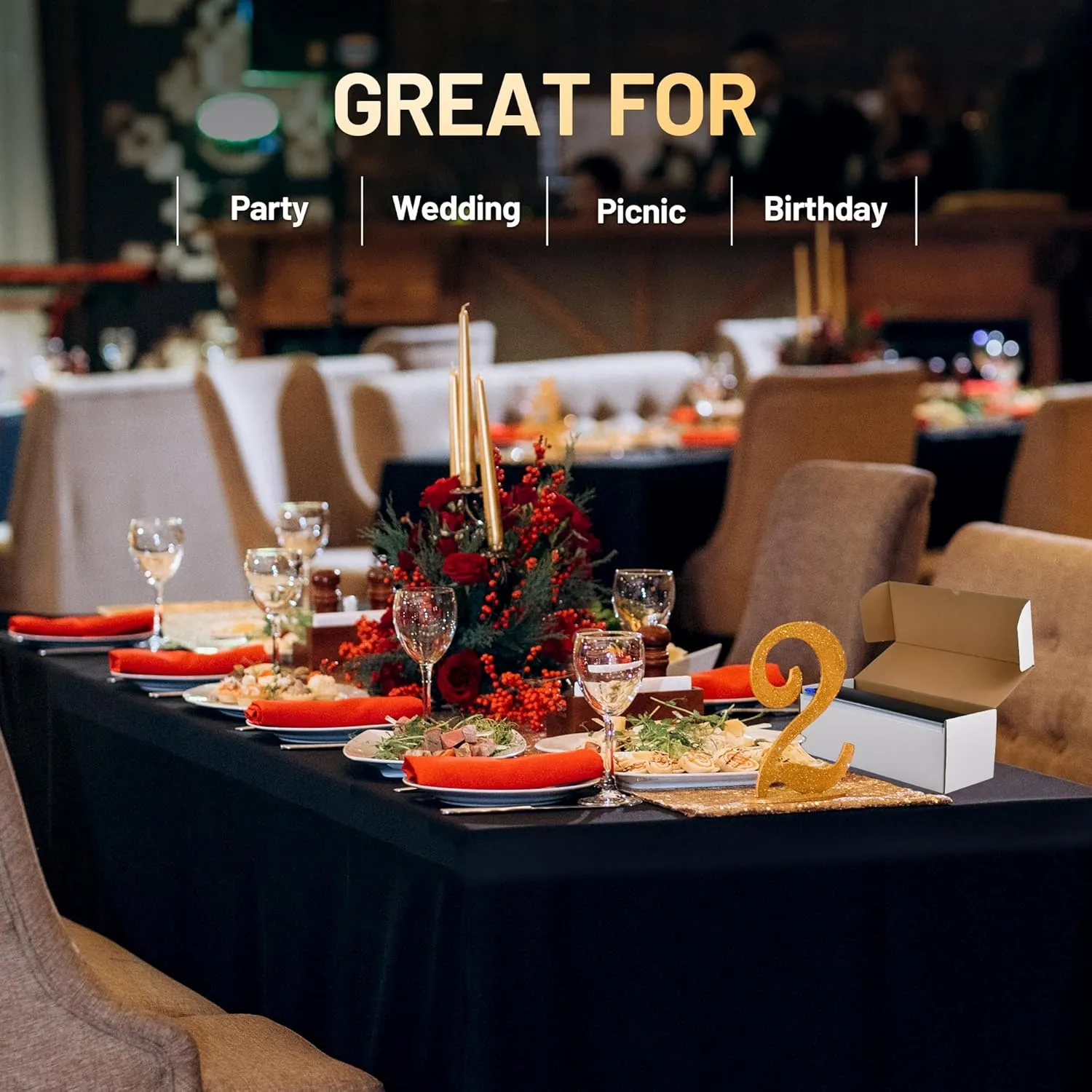 Plastic Table Cloth Disposable, 54In X 300Feet Black Table Cover Roll, Disposable Tablecloth with Slide Cutter for Rectangle Round Tables, Party Tablecloths for Birthday, Wedding, Picnic, Outdoor