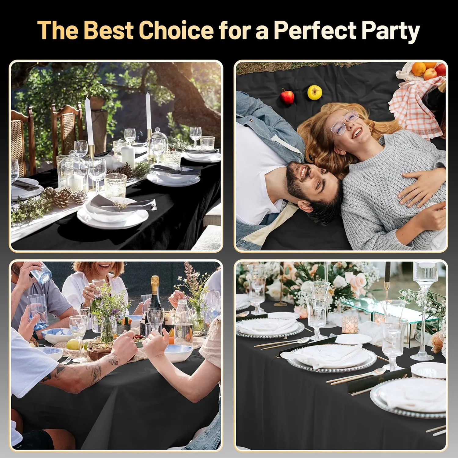 Plastic Table Cloth Disposable, 54In X 300Feet Black Table Cover Roll, Disposable Tablecloth with Slide Cutter for Rectangle Round Tables, Party Tablecloths for Birthday, Wedding, Picnic, Outdoor