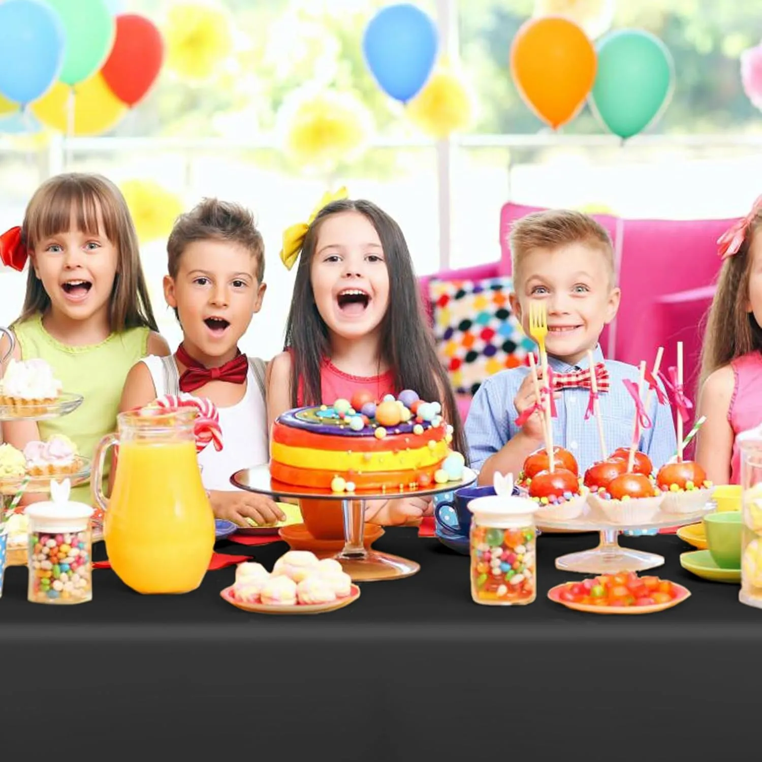 Plastic Table Cloth Disposable, 54In X 300Feet Black Table Cover Roll, Disposable Tablecloth with Slide Cutter for Rectangle Round Tables, Party Tablecloths for Birthday, Wedding, Picnic, Outdoor