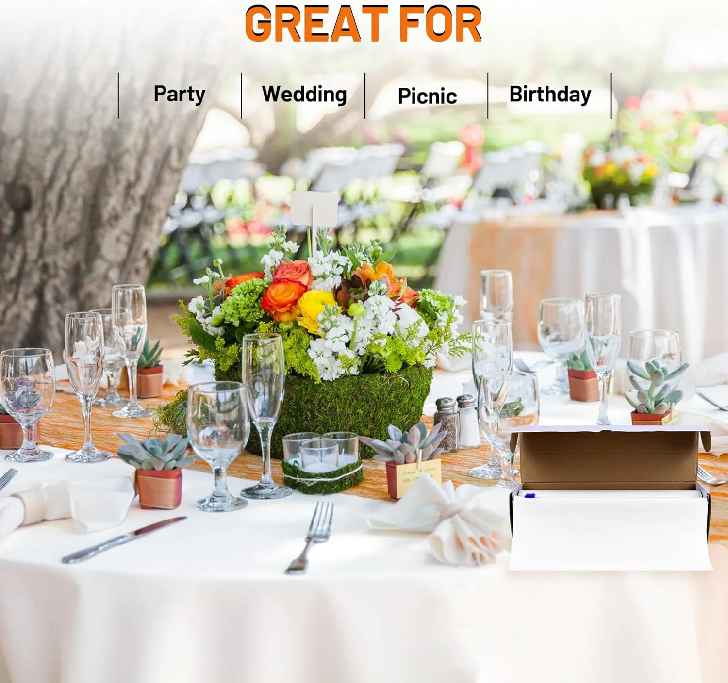 Plastic Table Cloth Disposable, 54In X 300Feet White Table Cover Roll, Disposable Tablecloth with Slide Cutter for Rectangle Round Tables, Party Tablecloths for Birthday, Wedding, Picnic, Outdoor