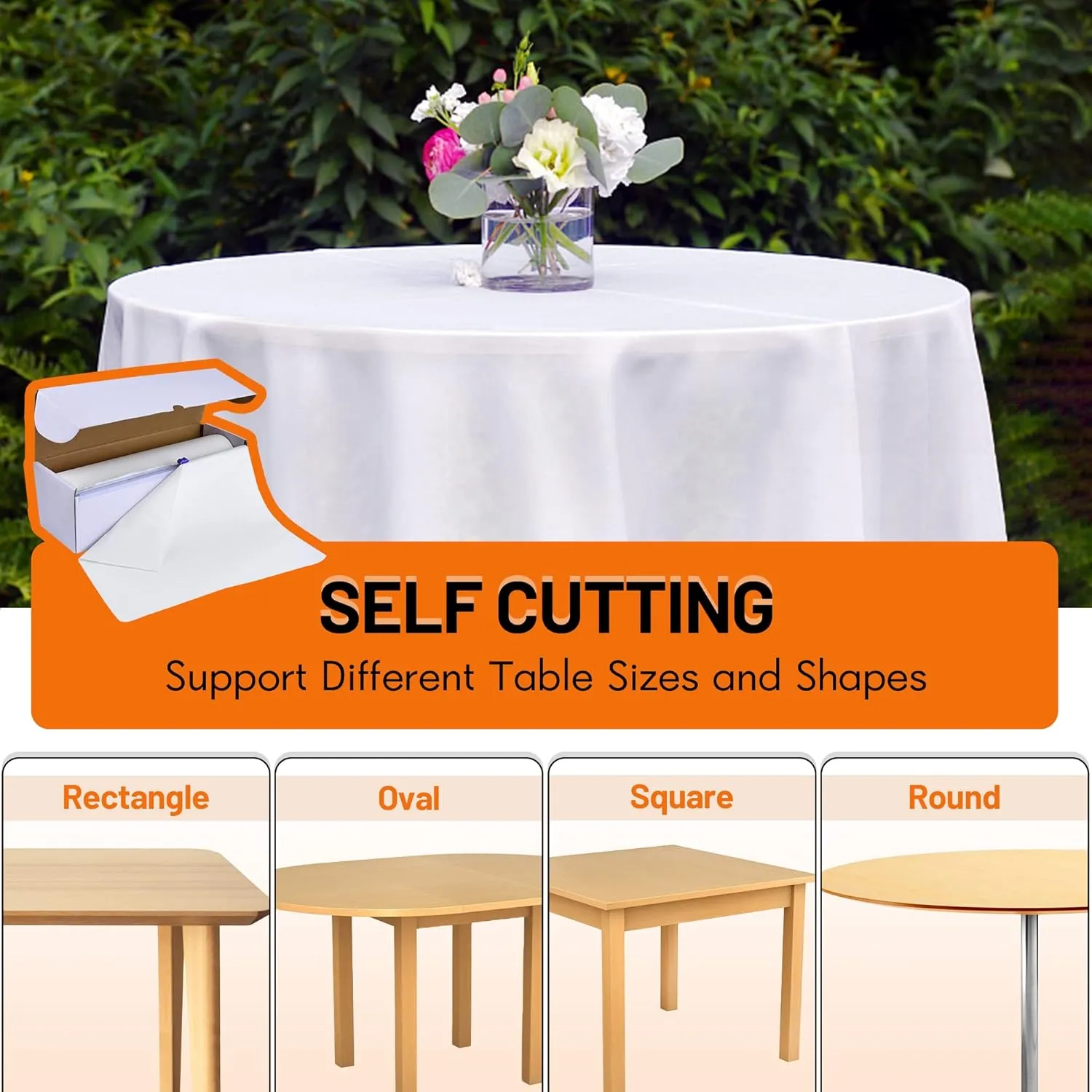 Plastic Table Cloth Disposable, 54In X 300Feet White Table Cover Roll, Disposable Tablecloth with Slide Cutter for Rectangle Round Tables, Party Tablecloths for Birthday, Wedding, Picnic, Outdoor