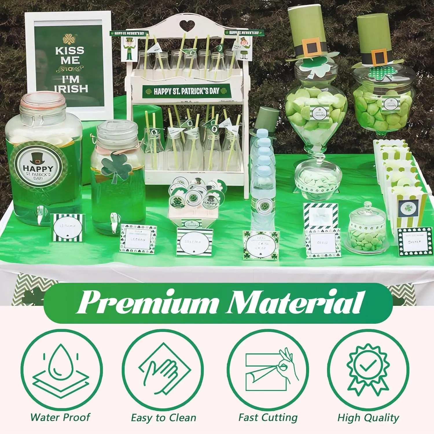 Plastic Table Cover Roll Disposable Tablecloth: 54in X 120ft Table Covers Plastic Table Cover Roll with Easy Slide Cutter Plastic Table Cloths for Parties Disposable-Green
