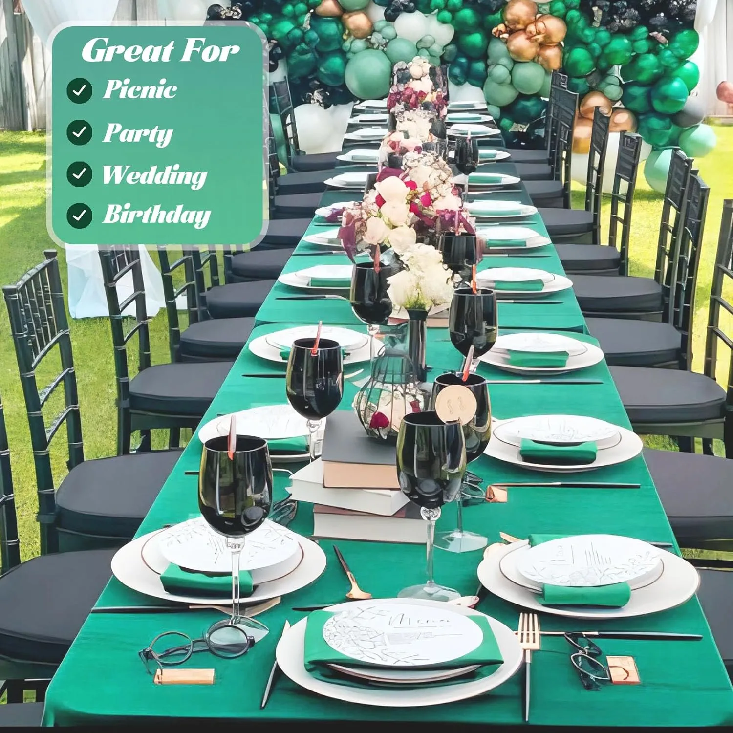 Plastic Table Cover Roll Disposable Tablecloth: 54in X 120ft Table Covers Plastic Table Cover Roll with Easy Slide Cutter Plastic Table Cloths for Parties Disposable-Green