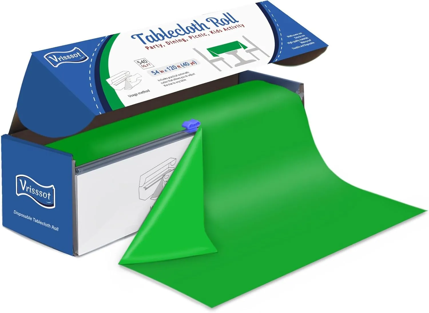 Plastic Table Cover Roll Disposable Tablecloth: 54in X 120ft Table Covers Plastic Table Cover Roll with Easy Slide Cutter Plastic Table Cloths for Parties Disposable-Green