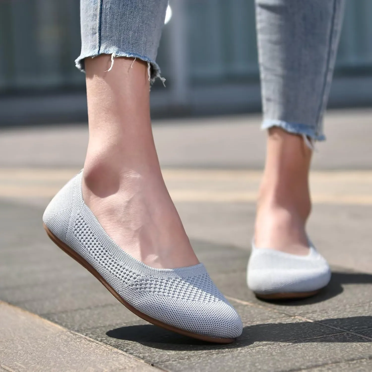 poemlady Women’s Ballet Flat Dress Knit Round Toe Slip On Ballerina Walking Shoes for Womam Casual Comfort Soft