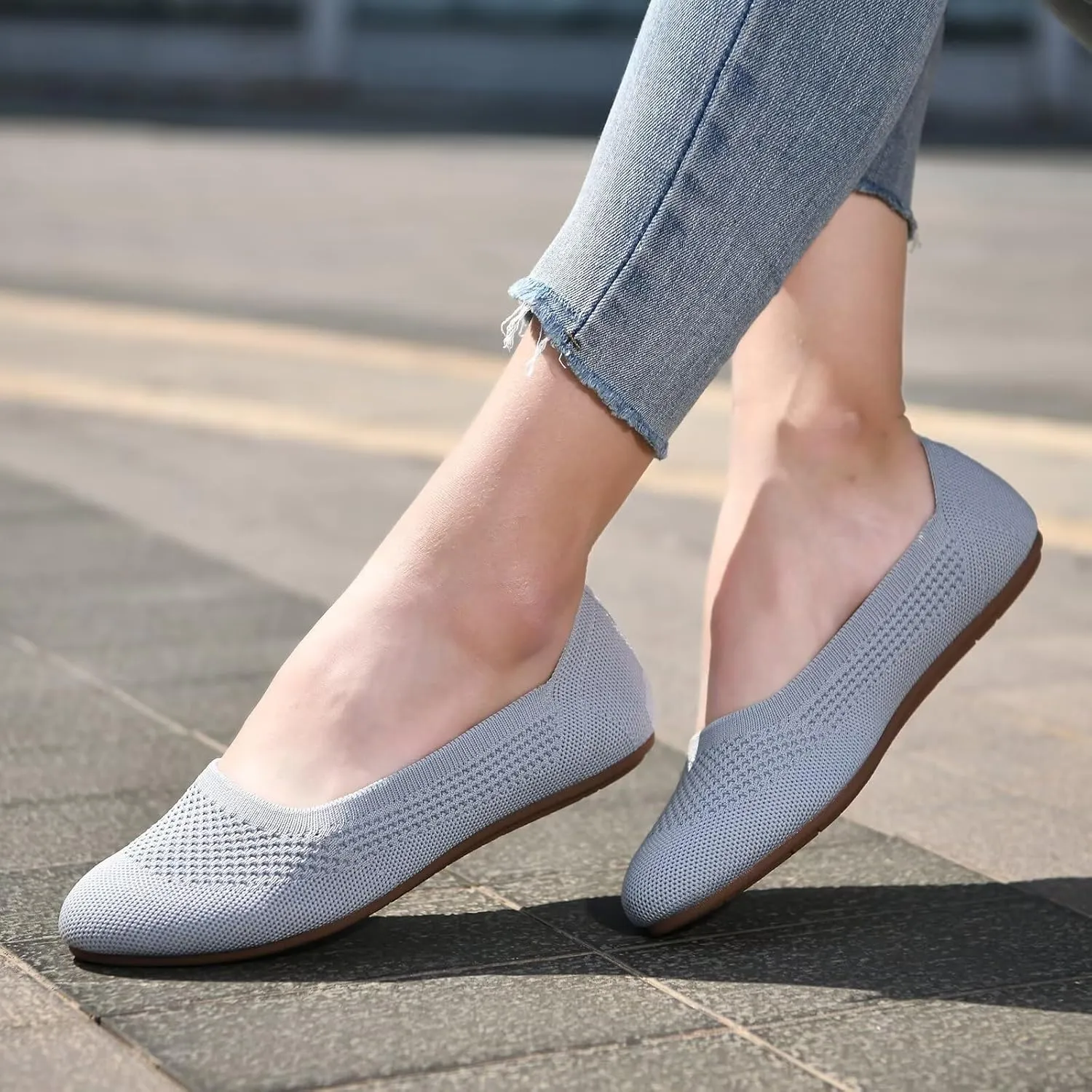 poemlady Women’s Ballet Flat Dress Knit Round Toe Slip On Ballerina Walking Shoes for Womam Casual Comfort Soft