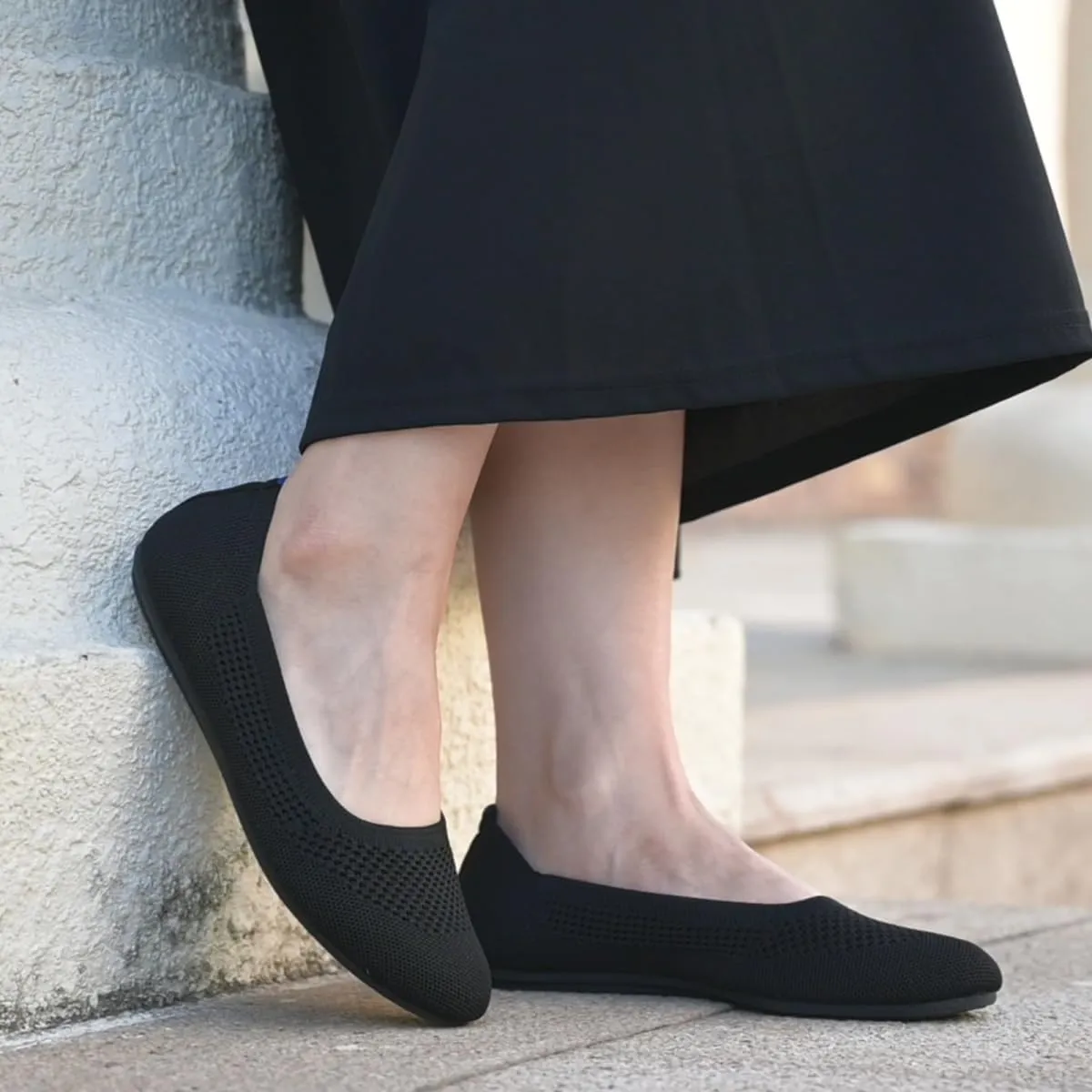 poemlady Women’s Ballet Flat Shoes Dress Shoes Knit Round Toe Slip On Ballerina Walking Flats Shoes for Woman Low Wedge Casual