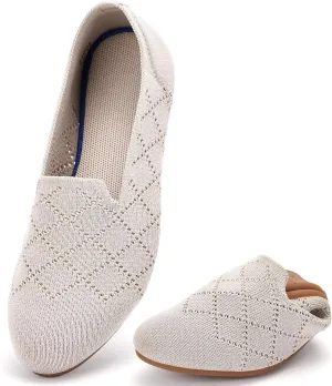 poemlady Women’s Ballet Flat Shoes Dress Shoes Knit Round Toe Slip On Ballerina Walking Flats Shoes for Woman Low Wedge Casual