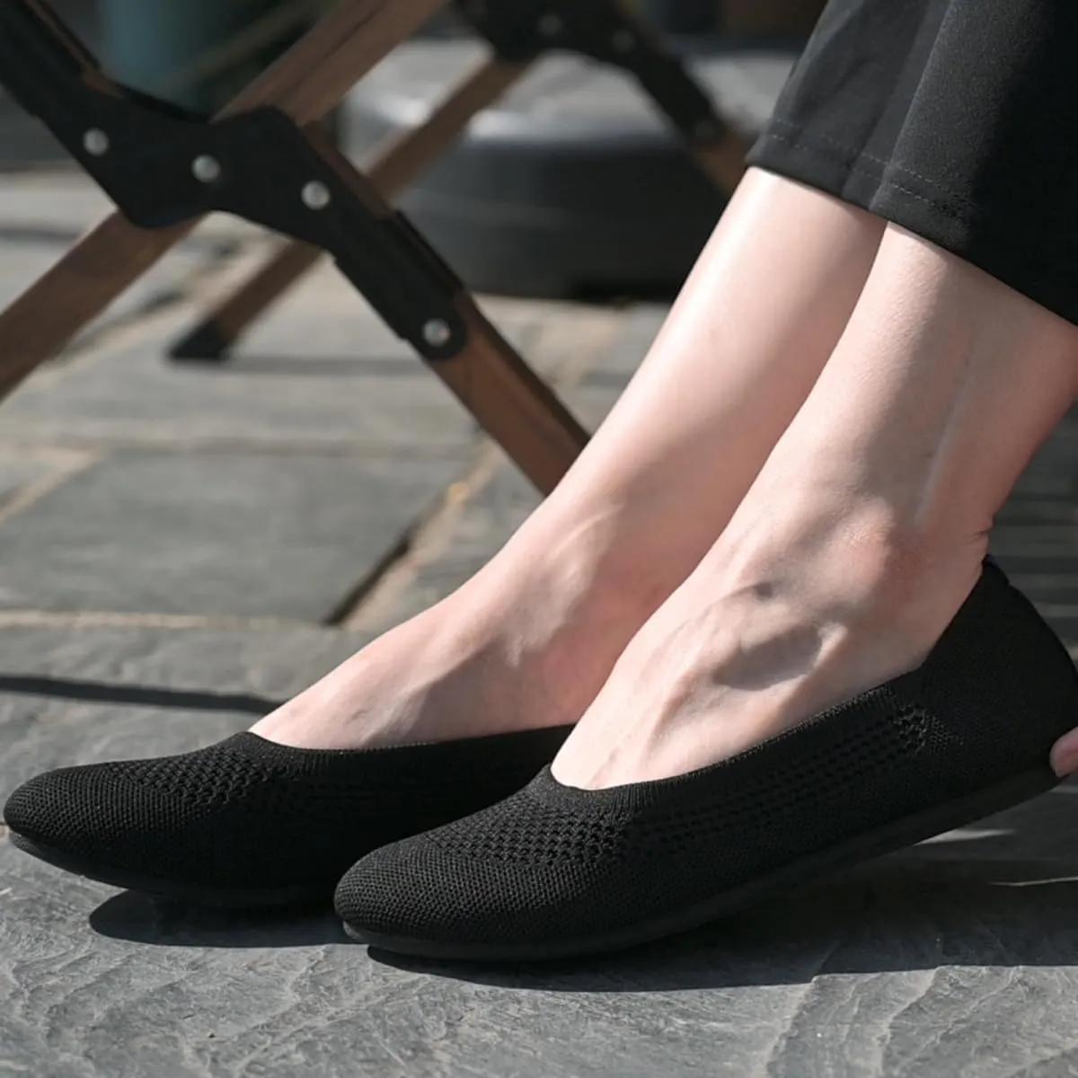 poemlady Women’s Ballet Flat Shoes Dress Shoes Knit Round Toe Slip On Ballerina Walking Flats Shoes for Woman Low Wedge Casual