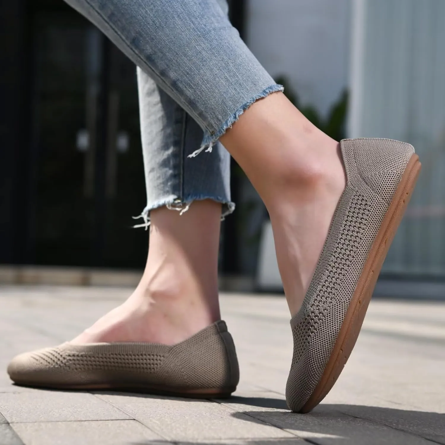 poemlady Women’s Ballet Flat Shoes Dress Shoes Knit Round Toe Slip On Ballerina Walking Flats Shoes for Woman Low Wedge Casual