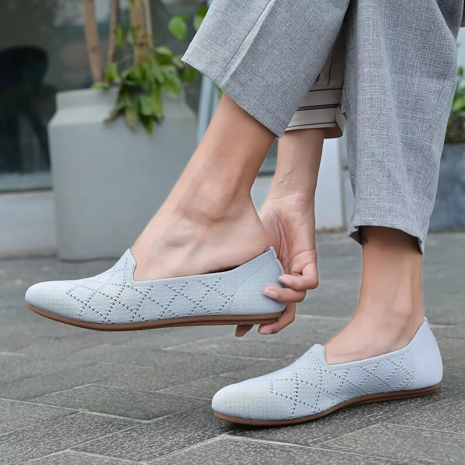 poemlady Women’s Ballet Flat Shoes Dress Shoes Knit Round Toe Slip On Ballerina Walking Flats Shoes for Woman Low Wedge Casual