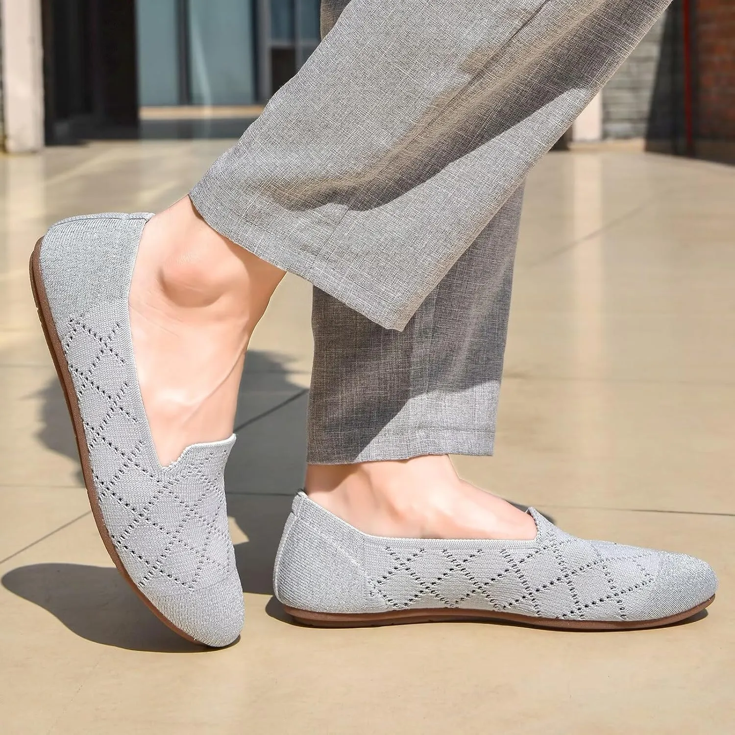 poemlady Women’s Ballet Flat Shoes Dress Shoes Knit Round Toe Slip On Ballerina Walking Flats Shoes for Woman Low Wedge Casual