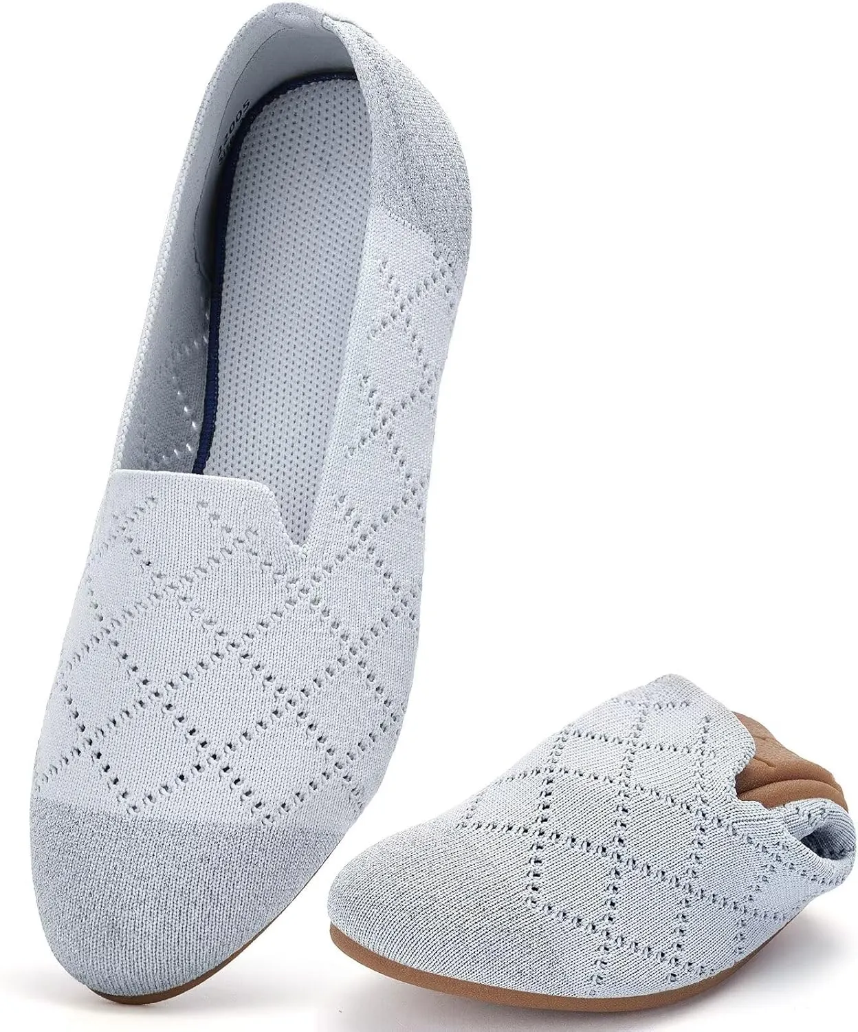 poemlady Women’s Ballet Flat Shoes Dress Shoes Knit Round Toe Slip On Ballerina Walking Flats Shoes for Woman Low Wedge Casual