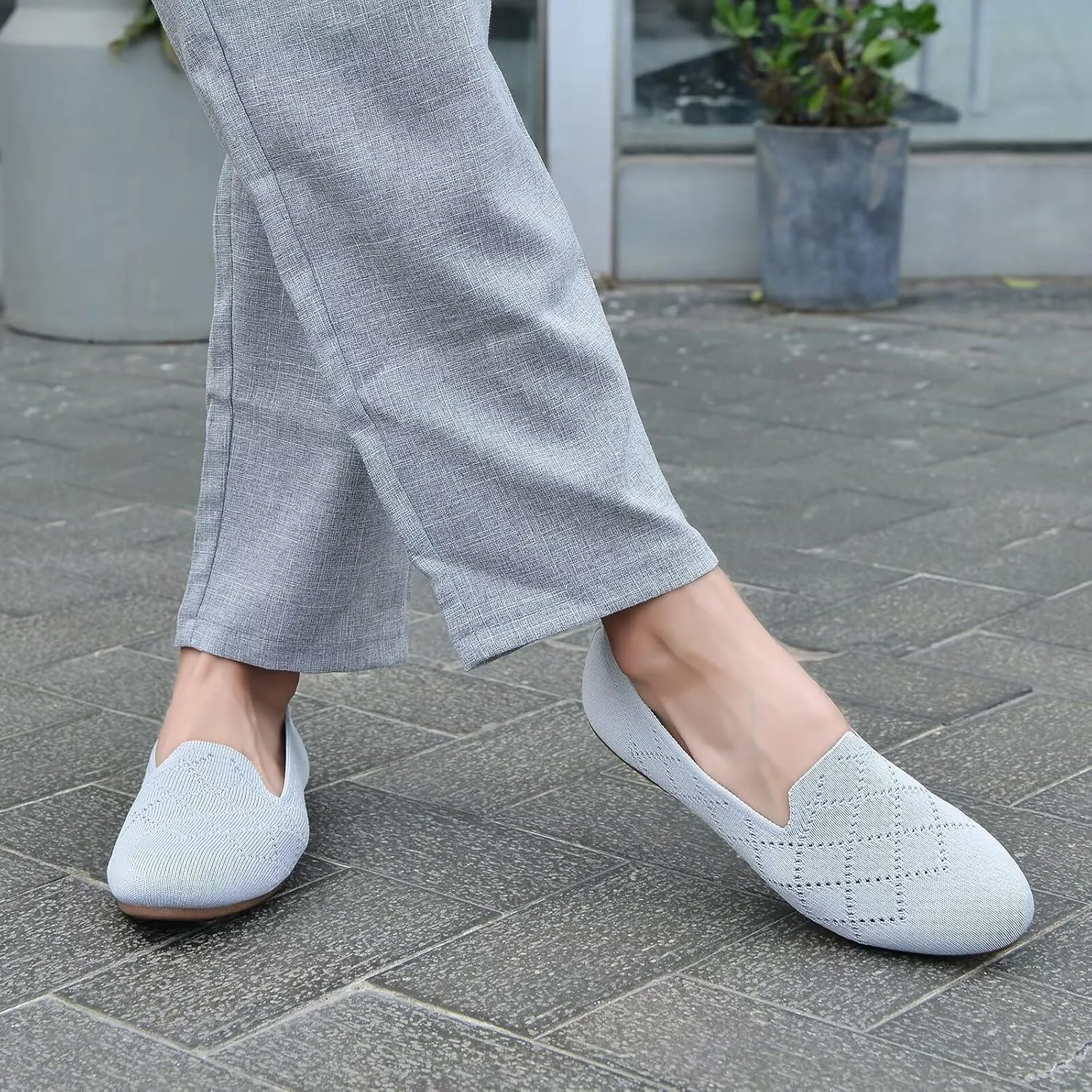 poemlady Women’s Ballet Flat Shoes Dress Shoes Knit Round Toe Slip On Ballerina Walking Flats Shoes for Woman Low Wedge Casual