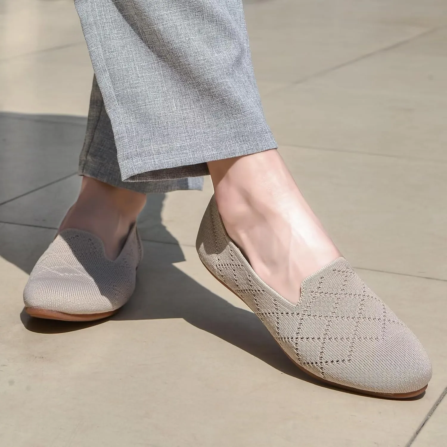 poemlady Women’s Ballet Flat Shoes Dress Shoes Knit Round Toe Slip On Ballerina Walking Flats Shoes for Woman Low Wedge Casual