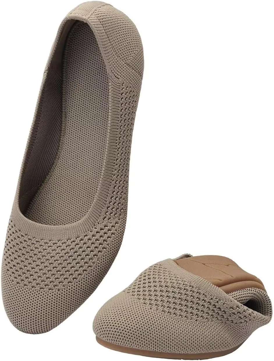 poemlady Women’s Ballet Flat Shoes Dress Shoes Knit Round Toe Slip On Ballerina Walking Flats Shoes for Woman Low Wedge Casual