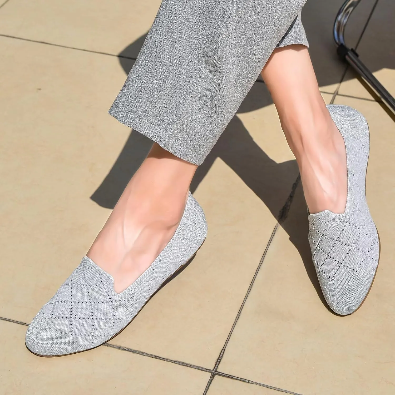 poemlady Women’s Ballet Flat Shoes Dress Shoes Knit Round Toe Slip On Ballerina Walking Flats Shoes for Woman Low Wedge Casual
