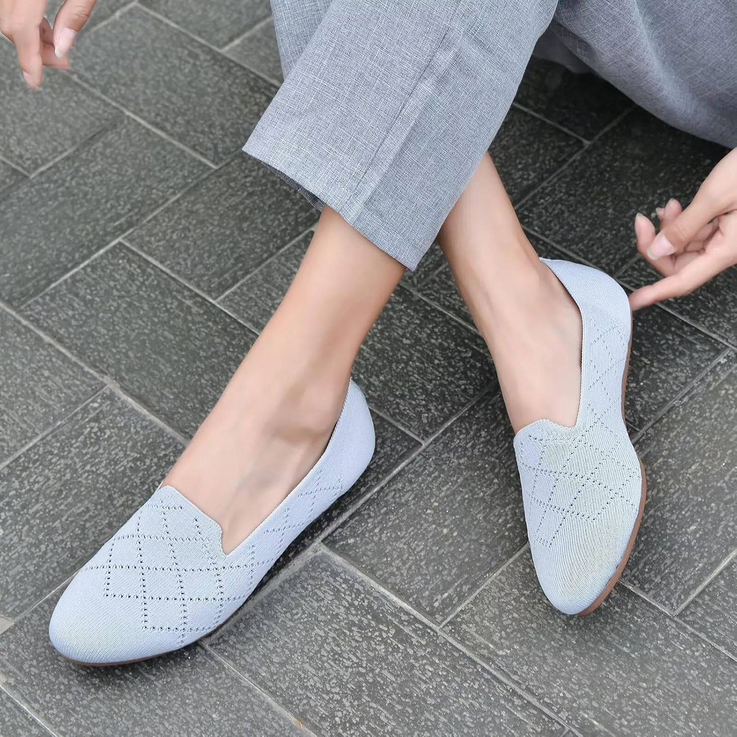 poemlady Women’s Ballet Flat Shoes Dress Shoes Knit Round Toe Slip On Ballerina Walking Flats Shoes for Woman Low Wedge Casual