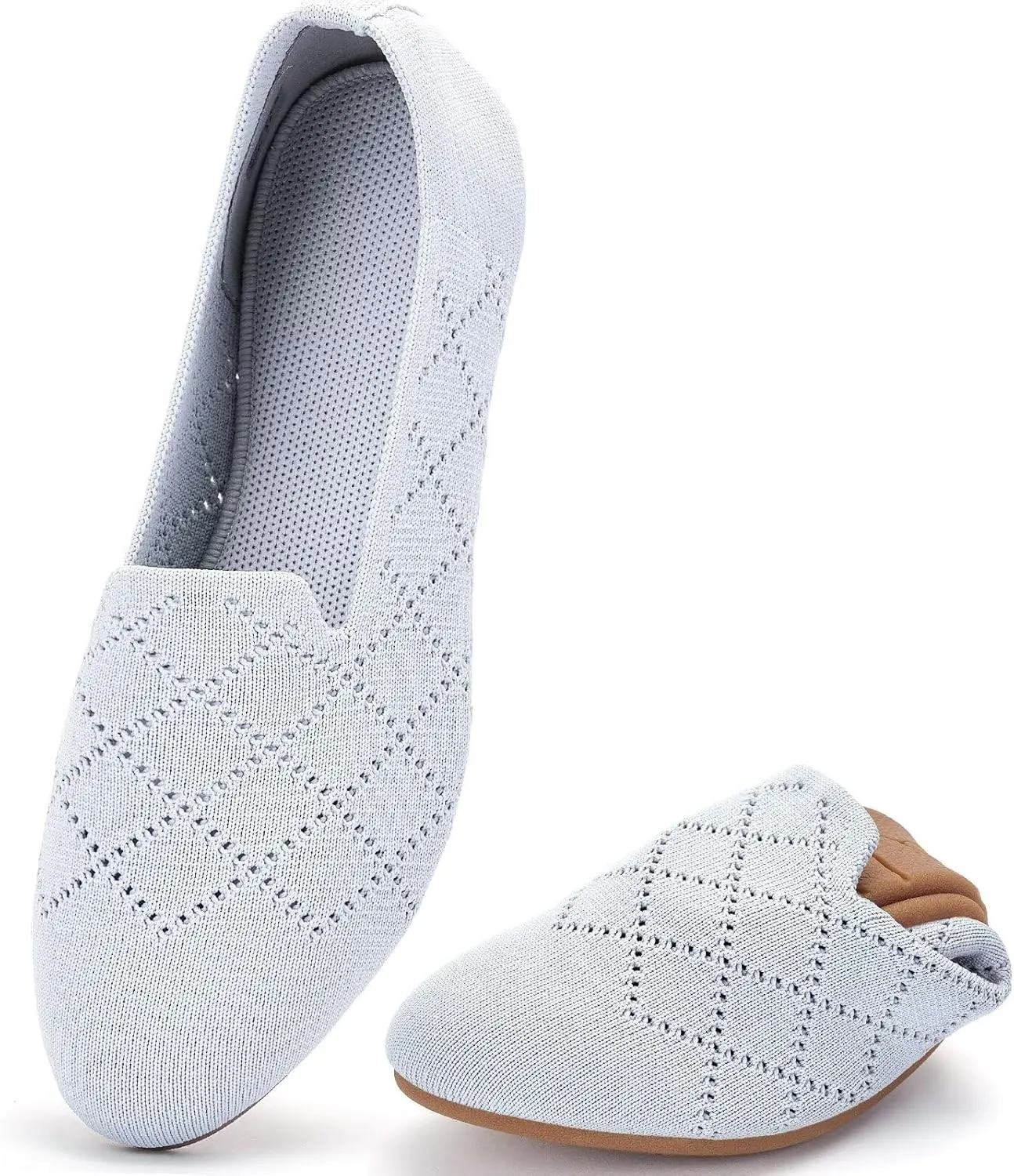 poemlady Women’s Ballet Flat Shoes Dress Shoes Knit Round Toe Slip On Ballerina Walking Flats Shoes for Woman Low Wedge Casual