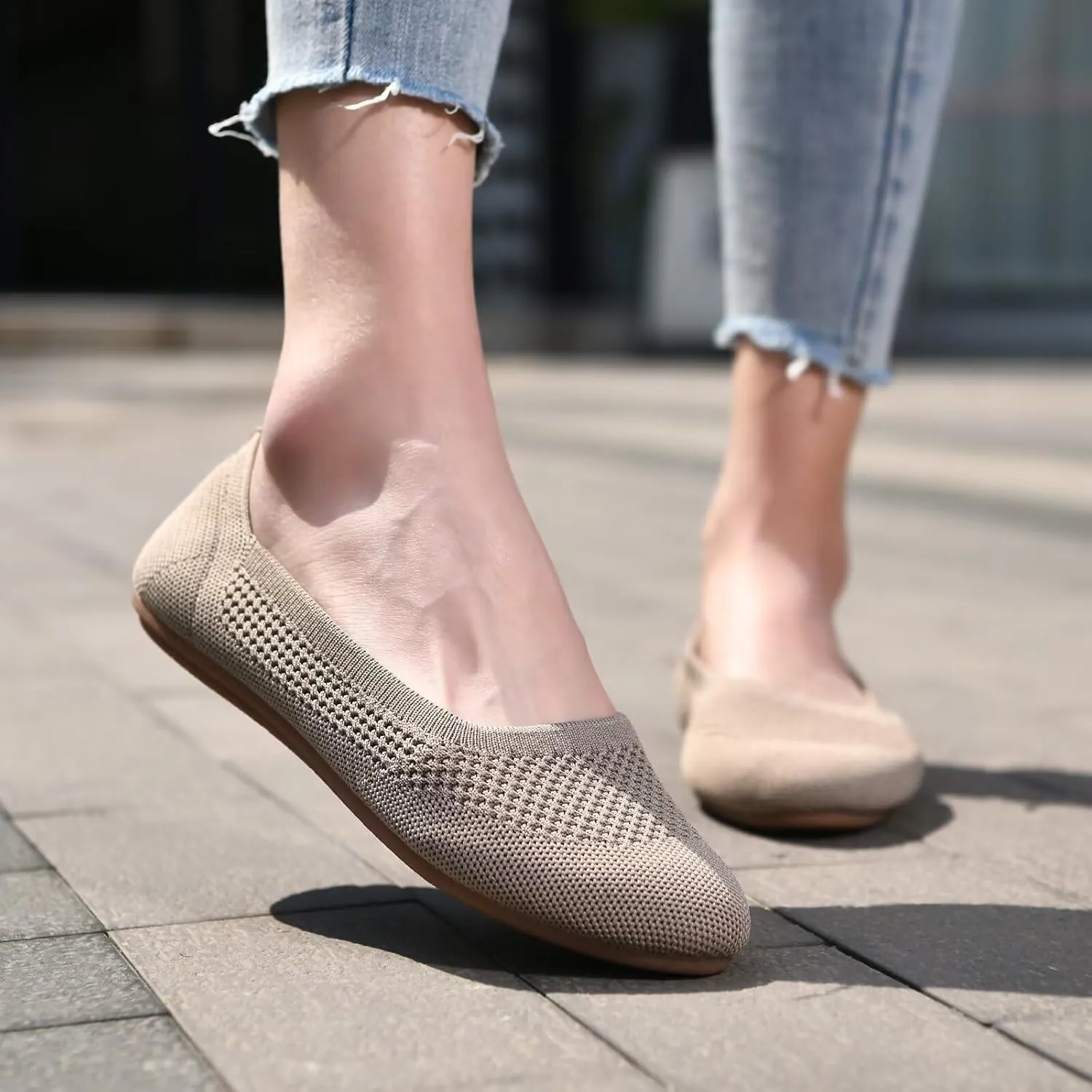 poemlady Women’s Ballet Flat Shoes Dress Shoes Knit Round Toe Slip On Ballerina Walking Flats Shoes for Woman Low Wedge Casual