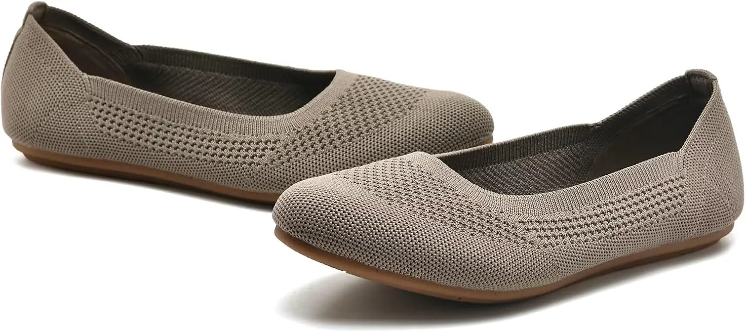 poemlady Women’s Ballet Flat Shoes Dress Shoes Knit Round Toe Slip On Ballerina Walking Flats Shoes for Woman Low Wedge Casual