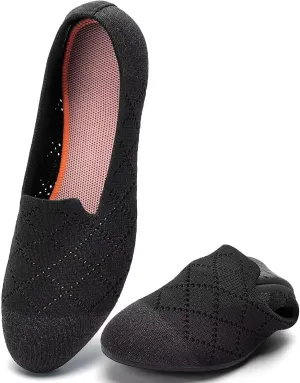 poemlady Women’s Ballet Flat Shoes Dress Shoes Knit Round Toe Slip On Ballerina Walking Flats Shoes for Woman Low Wedge Casual