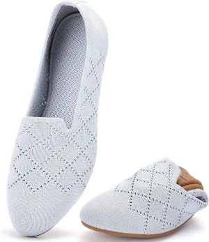 poemlady Women’s Ballet Flat Shoes Dress Shoes Knit Round Toe Slip On Ballerina Walking Flats Shoes for Woman Low Wedge Casual