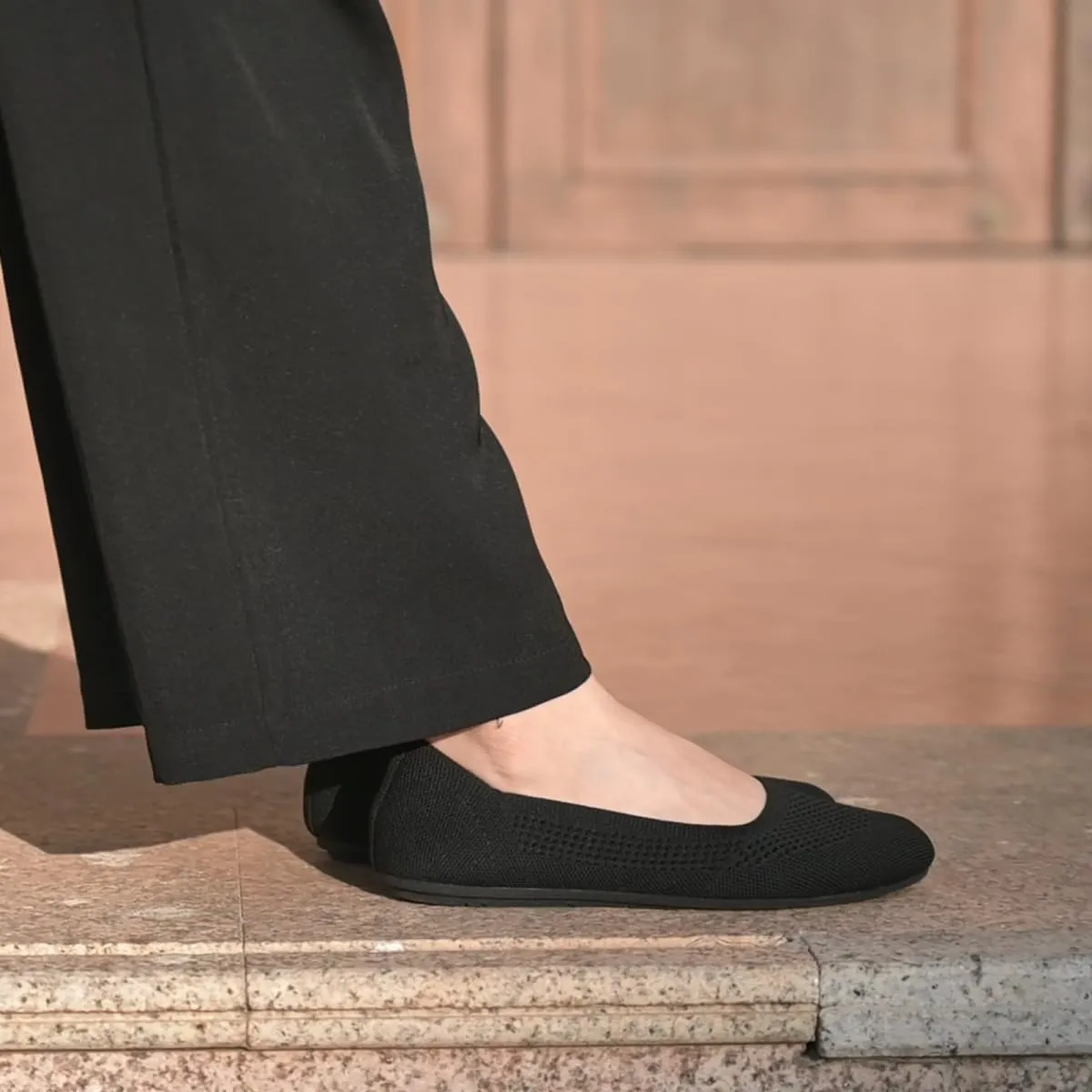 poemlady Women’s Ballet Flat Shoes Dress Shoes Knit Round Toe Slip On Ballerina Walking Flats Shoes for Woman Low Wedge Casual