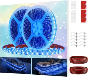 Pontoon Boat LED Strip Lights, 12V 32.8FT Blue Waterproof Marine LED Light Boat Interior Light, Boats Deck Hull Gunnel Lighting, Night Fishing Lights for Bass, Jon, Extension Cable Included