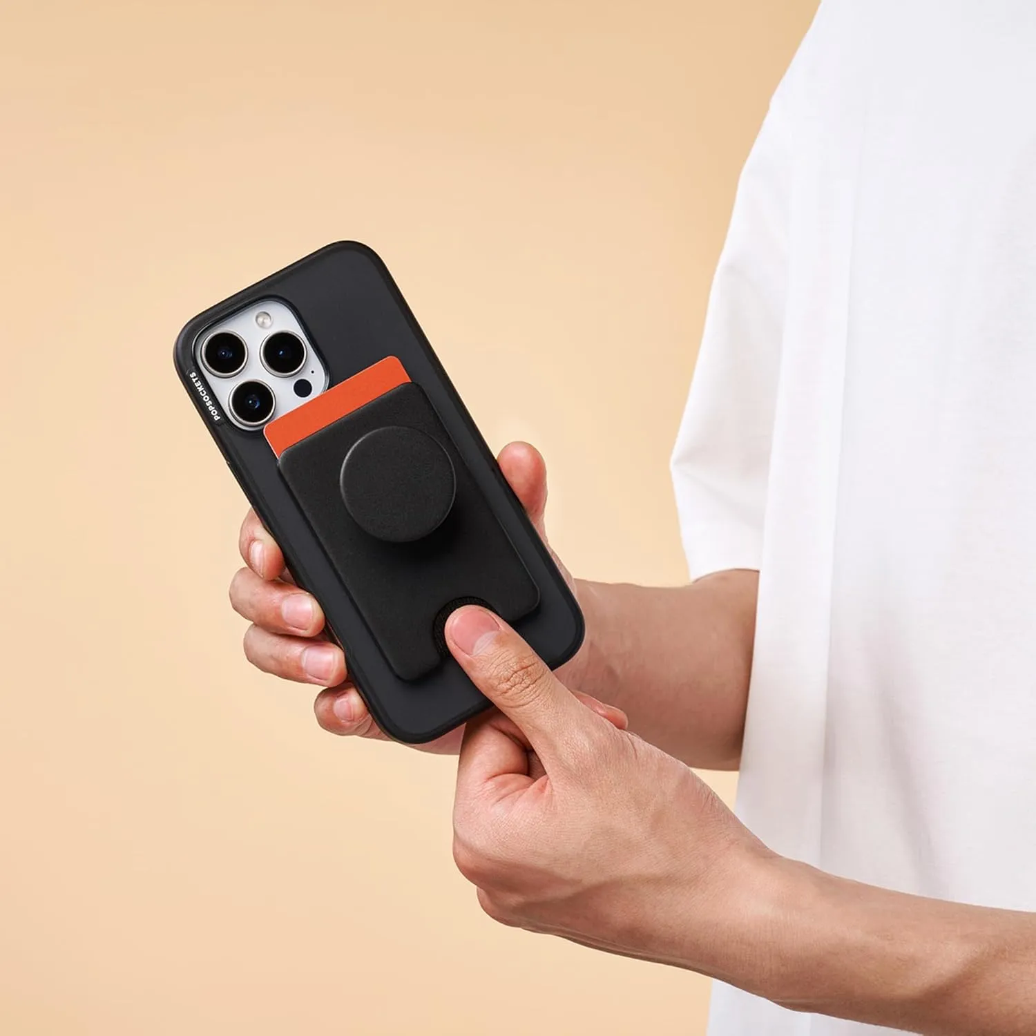 PopSockets Phone Wallet with Expanding Phone Grip, Phone Card Holder - Black