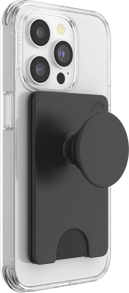 PopSockets Phone Wallet with Expanding Phone Grip, Phone Card Holder - Black