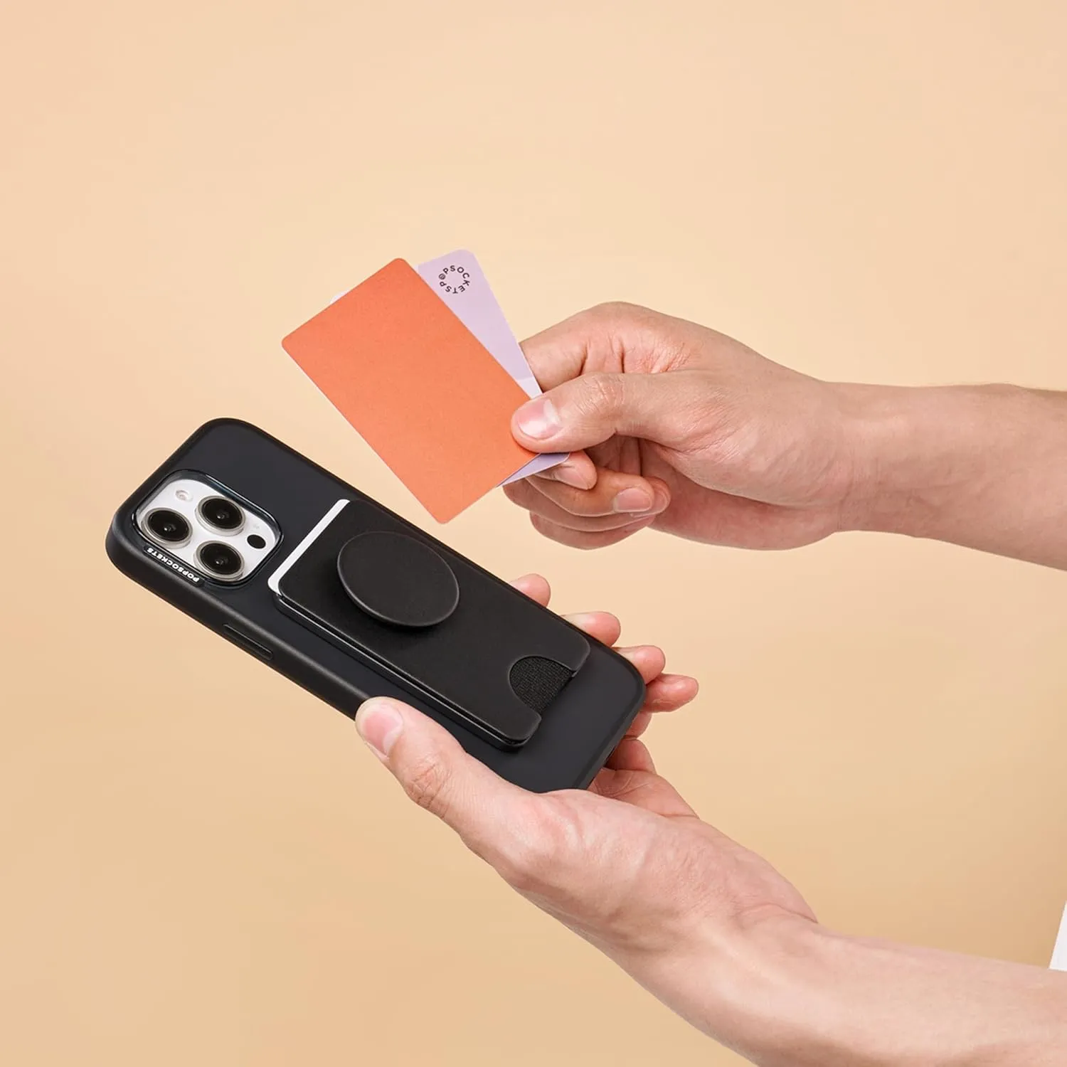 PopSockets Phone Wallet with Expanding Phone Grip, Phone Card Holder - Black