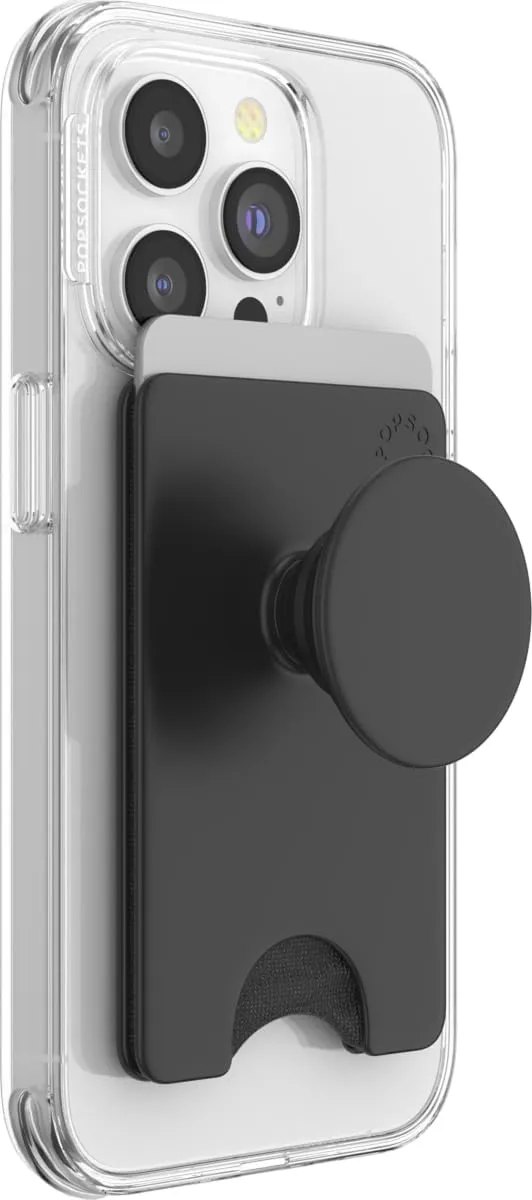 PopSockets Phone Wallet with Expanding Phone Grip, Phone Card Holder - Black