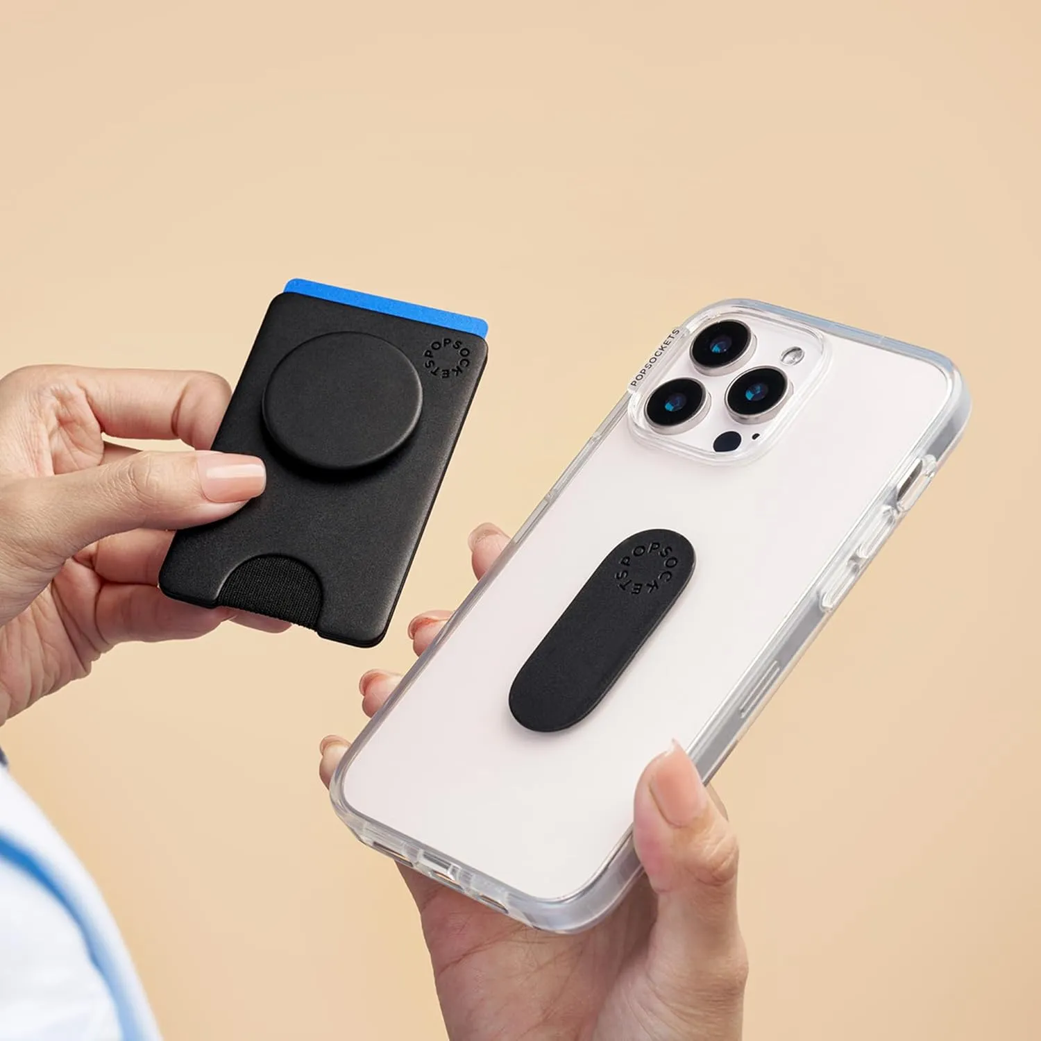 PopSockets Phone Wallet with Expanding Phone Grip, Phone Card Holder - Black