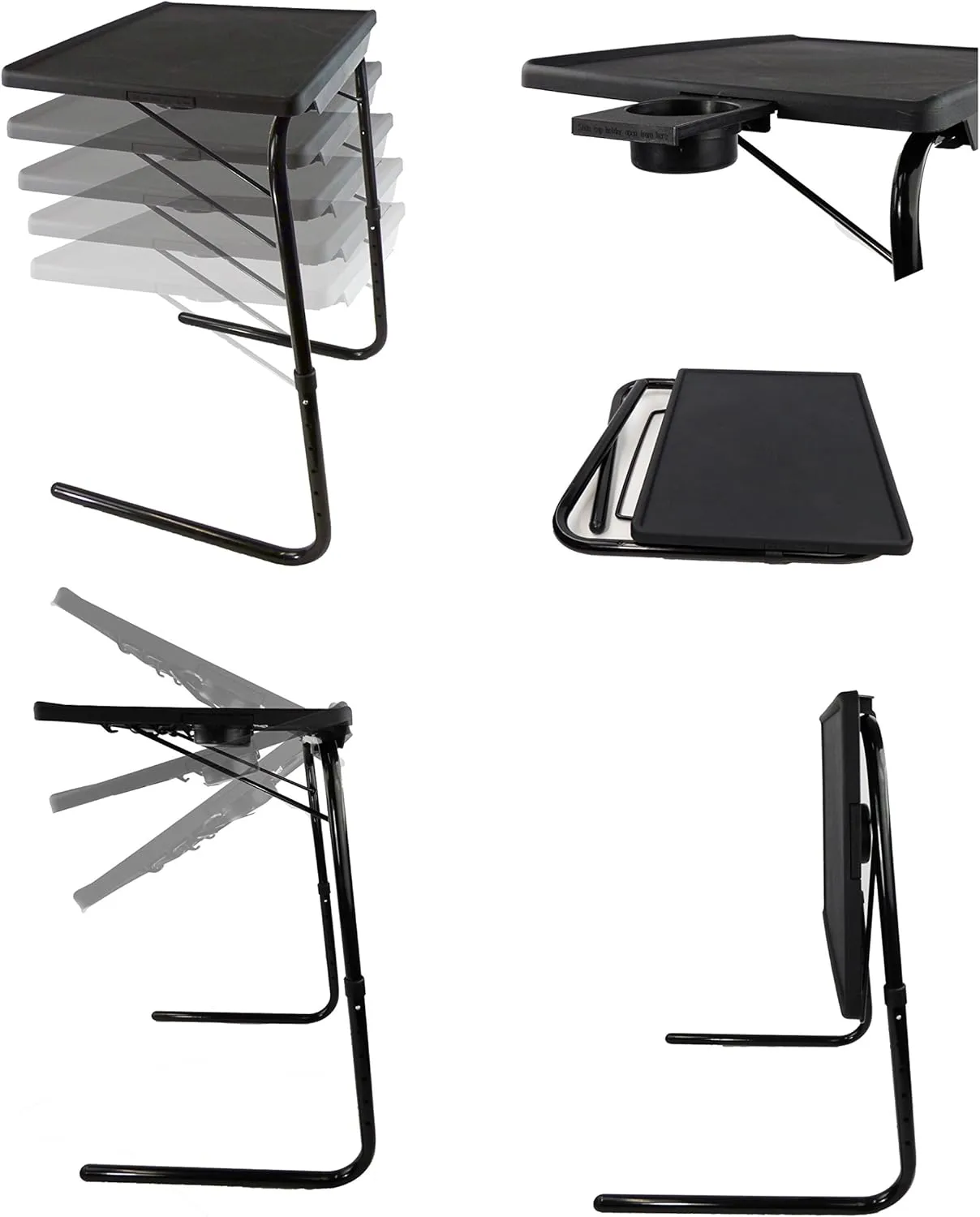 Portable Foldable TV Tray Table - Laptop, Eating, Drawing Tray Table Stand with Adjustable Tray with Sliding Adjustable Cup Holder - 5StarSuperDeals - (Black)