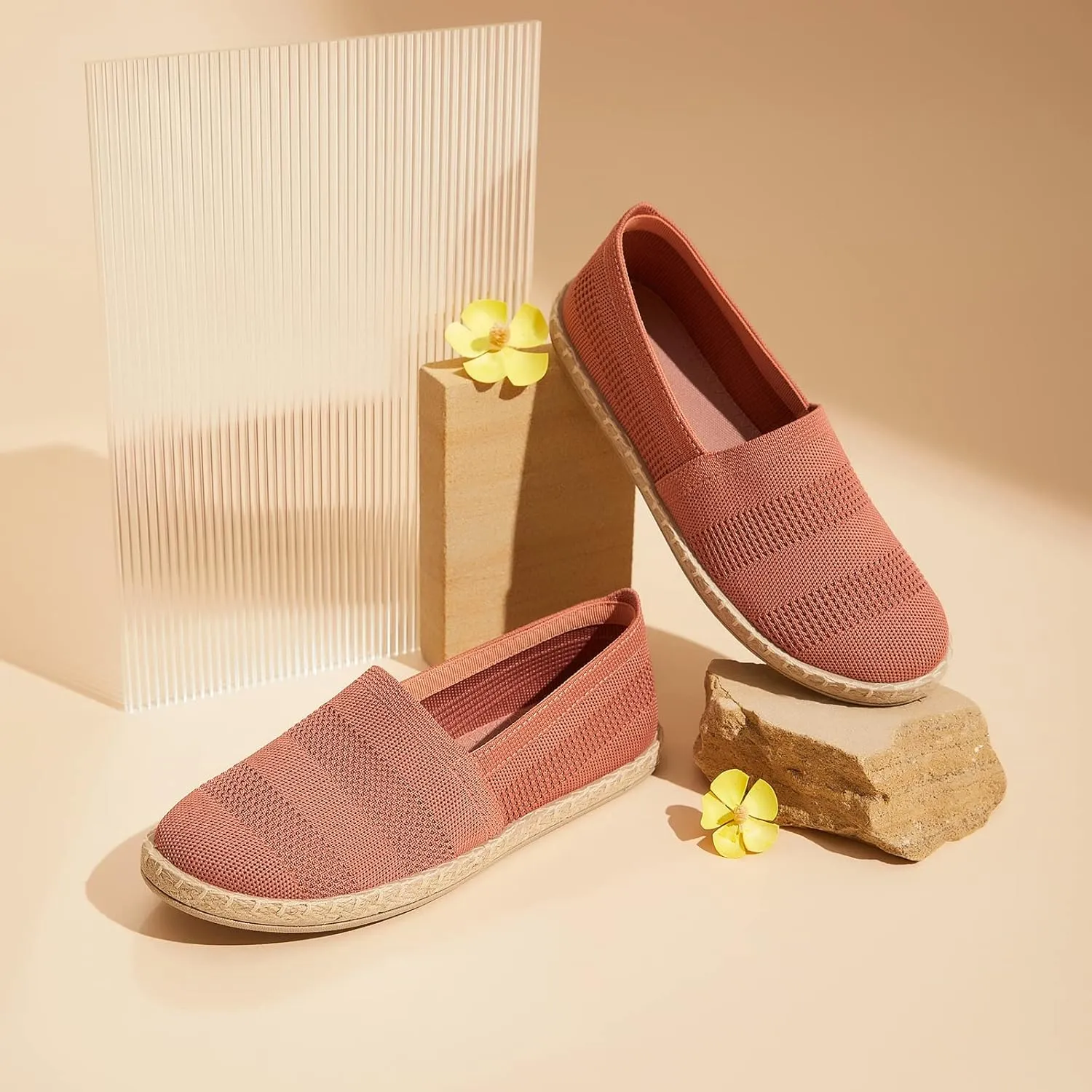 POVOGER Women's Black Flats Mesh Slip On Shoes Breathable Loafers Espadrilles Flats Soft Womens Casual Shoes