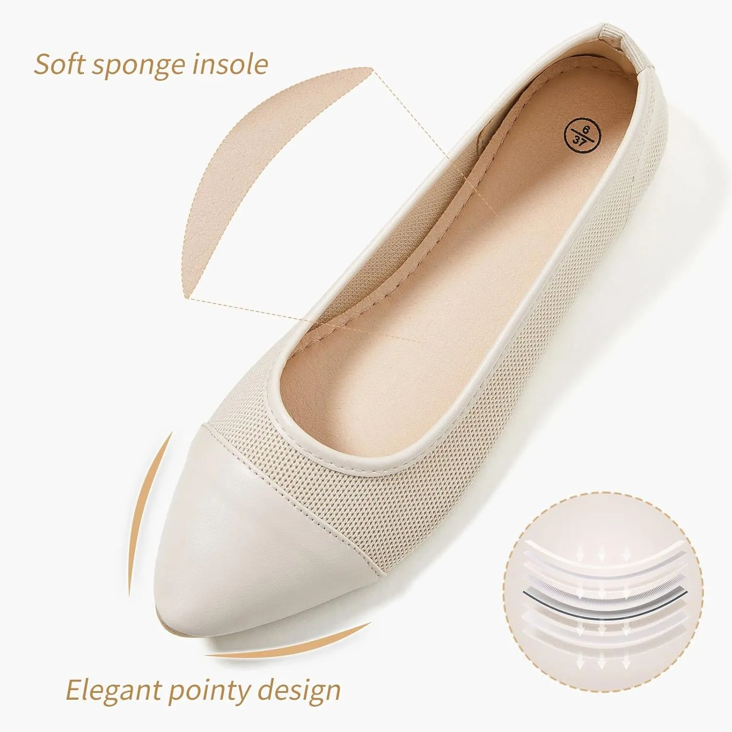 POVOGER Women's Pointed Toe Flats Womens Dressy Ballet Flats Foldable Low Heel Dress Shoes Comfortable