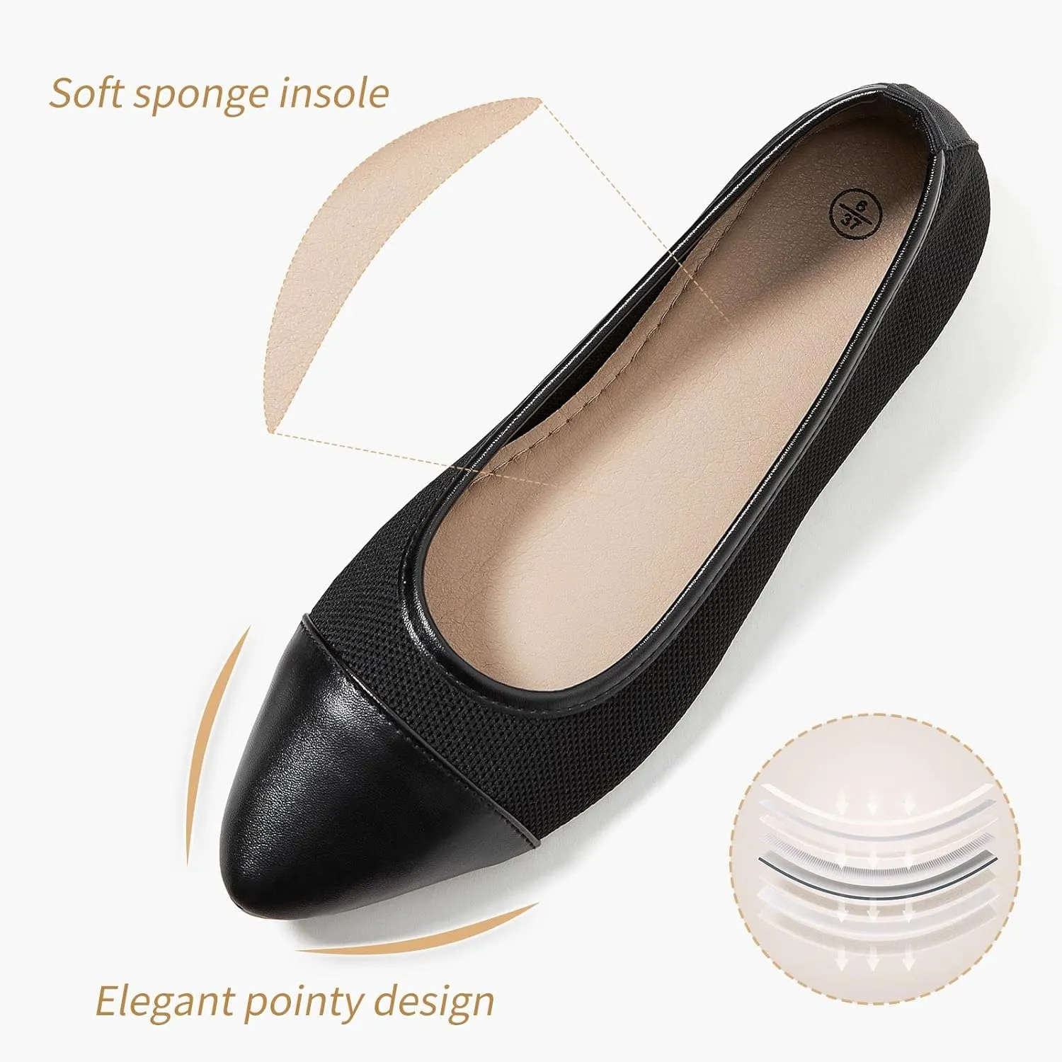POVOGER Women's Pointed Toe Flats Womens Dressy Ballet Flats Foldable Low Heel Dress Shoes Comfortable