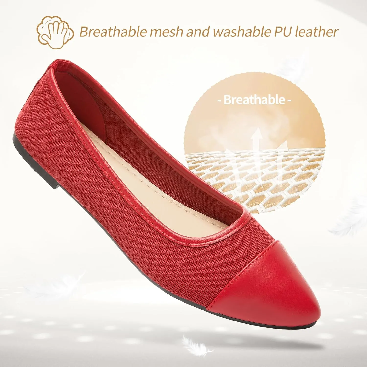 POVOGER Women's Pointed Toe Flats Womens Dressy Ballet Flats Foldable Low Heel Dress Shoes Comfortable