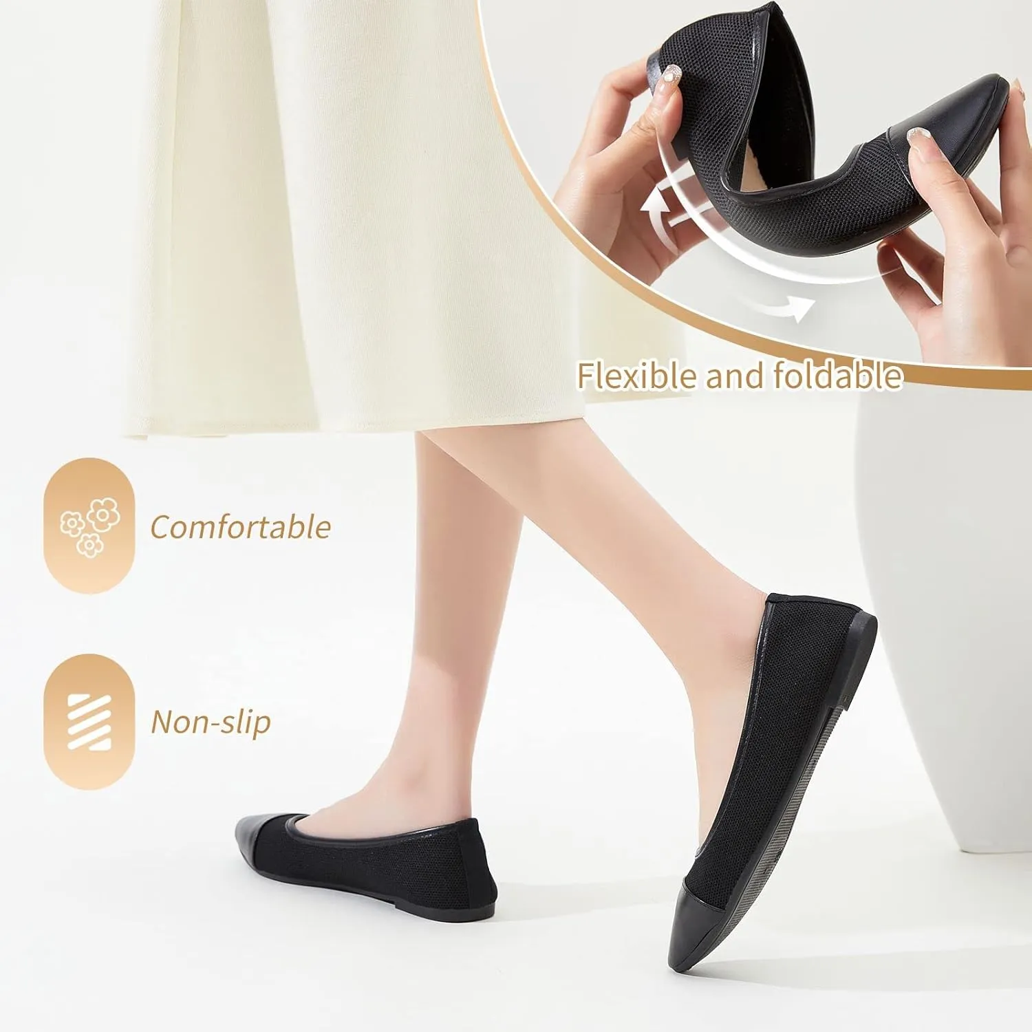 POVOGER Women's Pointed Toe Flats Womens Dressy Ballet Flats Foldable Low Heel Dress Shoes Comfortable